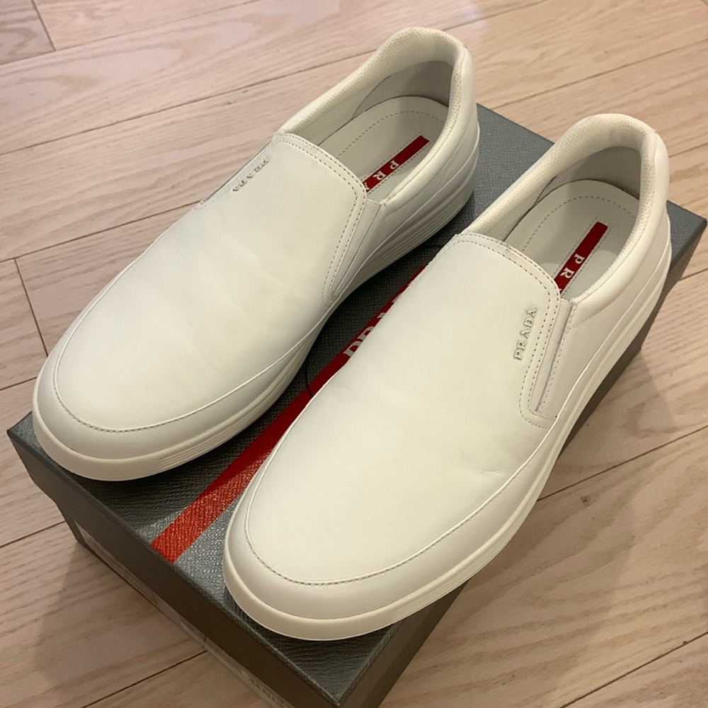 Prada White Slip-on Sneakers - Size 8